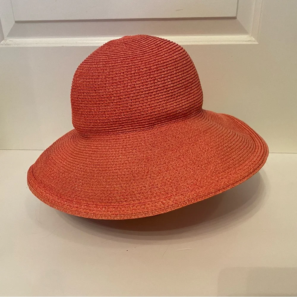 ERIC JAVITS HAT PINK WIDE BRIM STRAW SUN PACKABLE SQUISHEE USA - Picture 4 of 10